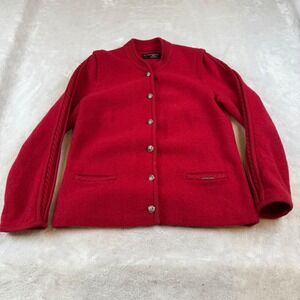 Geiger Tyrol Red Boiled Wool Cardigan Jacket Made in Austria Size 44